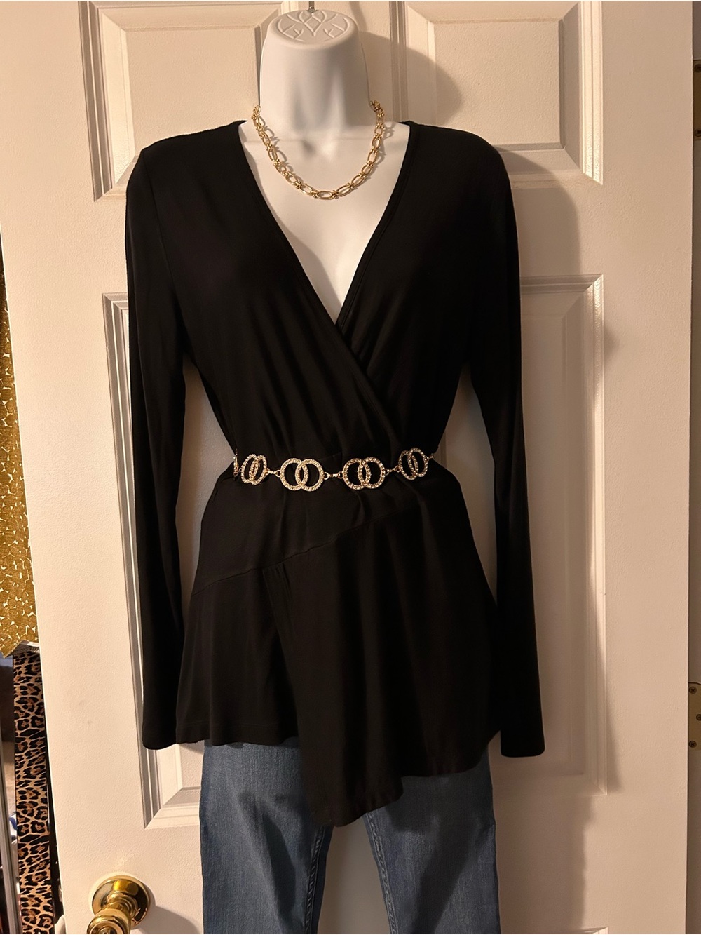 Cable & Gauge Black Wrap-Front V-Neck Long Sleeve Tunic